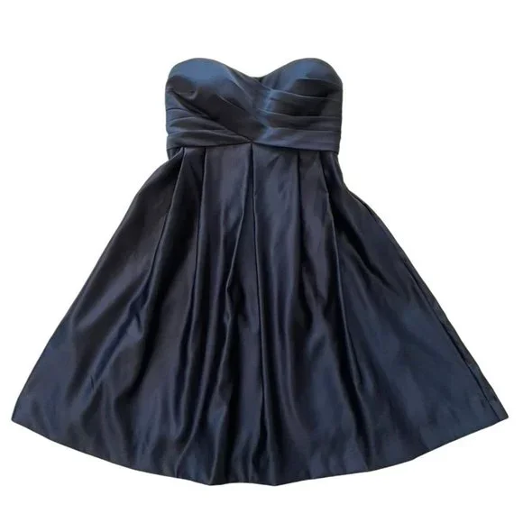 Bill Levkoff Navy Blue Satin Cocktail Bridesmaid Dress Size 8 EUC - Picture 2 of 10